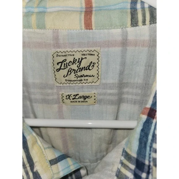Lucky Brand Western Button Up Shirt Men's XL Pearl Snaps Long Sleeve Plaid - Picture 5 of 8